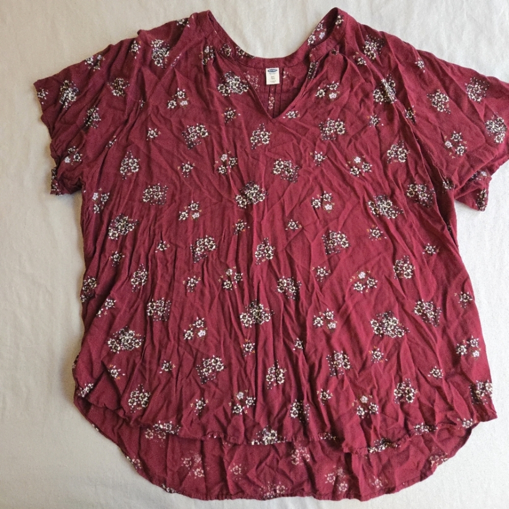 Old Navy Burgundy Floral Short Sleeve Blouse XXL